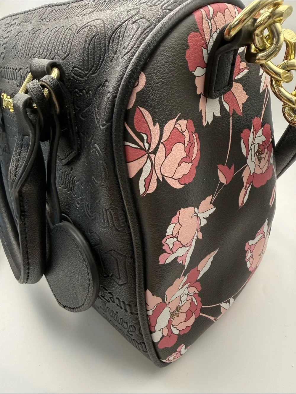 Juicy Couture Black Embossed Satchel with Gold Logo